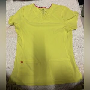 HeartSoul Neon Lime Short Sleeve Scoop Neck Top with Pink Trim